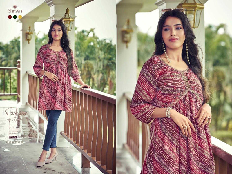 Shreen Resham Vol 5 Rayon Foil Prints Trendy Western Daily Wear Tunics