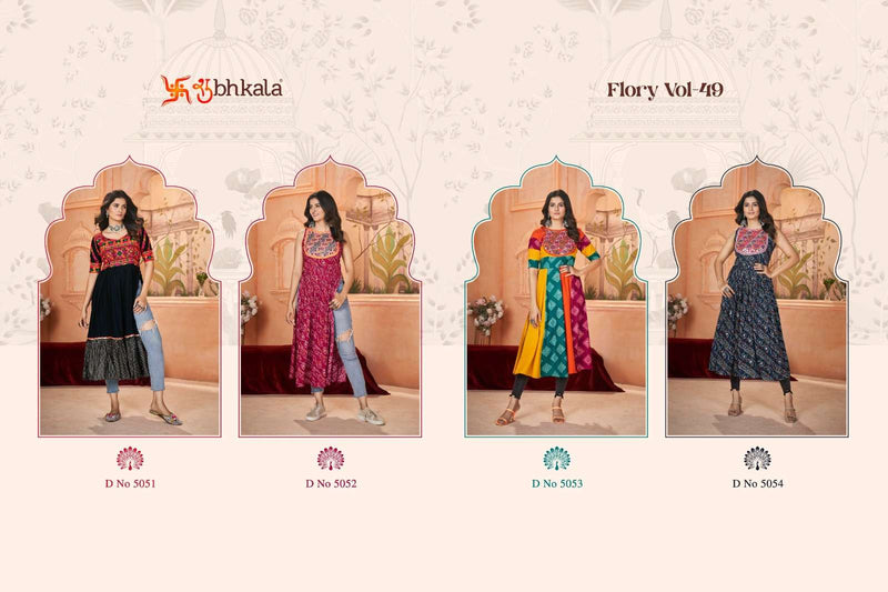 Shubhkala Flory Vol 49 Rayon Embroidered Work Navratri Festival Wear Lehenga