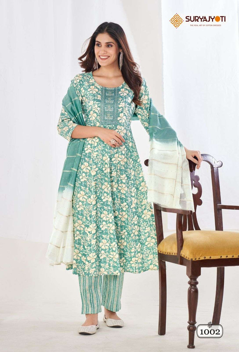 Suryajyoti Anarkali Special Vol 1 Rayon Foil Print Casual Wear Kurti Pant Dupatta Set