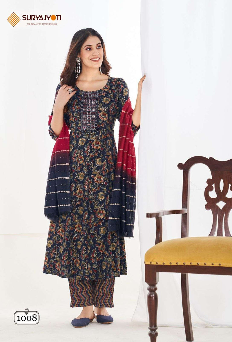 Suryajyoti Anarkali Special Vol 1 Rayon Foil Print Casual Wear Kurti Pant Dupatta Set