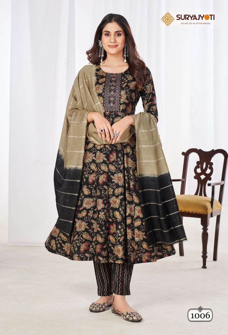 Suryajyoti Anarkali Special Vol 1 Rayon Foil Print Casual Wear Kurti Pant Dupatta Set