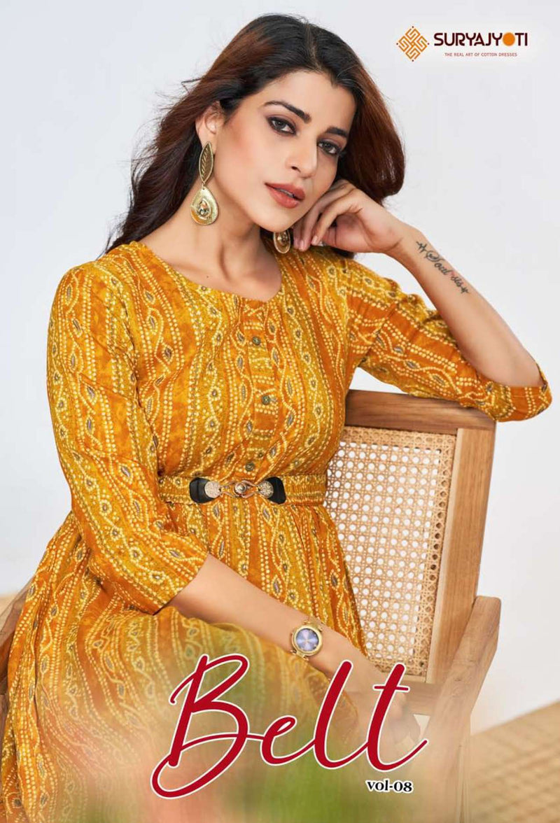 Suryajyoti Belt Vol 8 Rayon Print Daily Wear Fancy Kurti Set