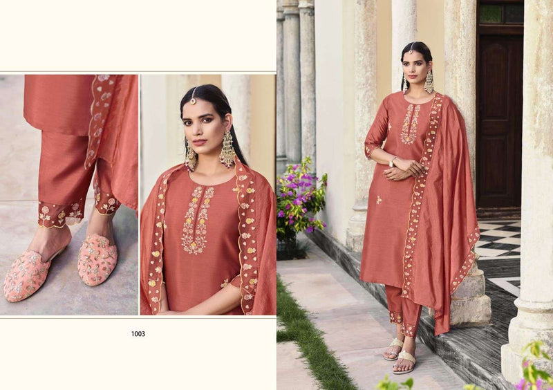 Sweety Fashion Unique Chinon Silk Embroidery Work Designer Kurti Pant Organza Dupatta Set