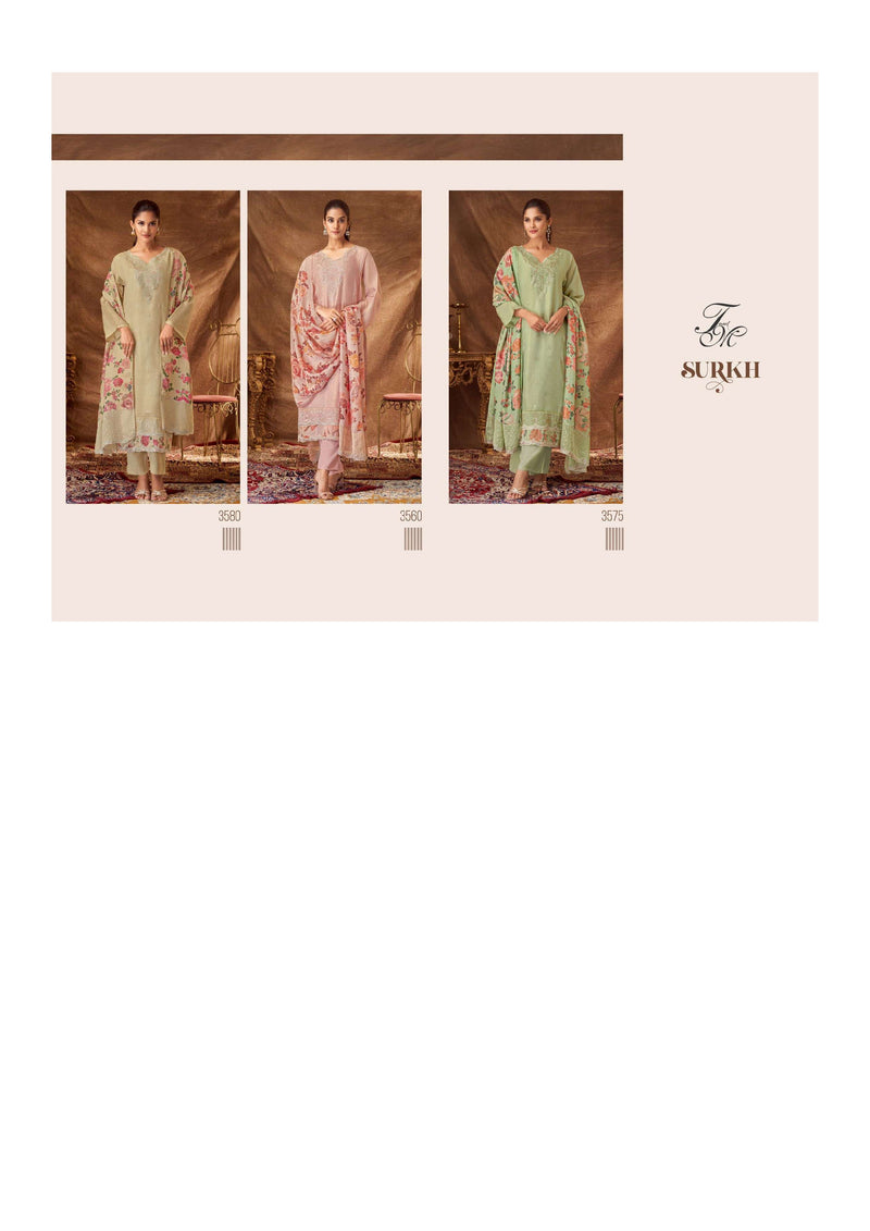 T And M Designer Surkh Tissue Embroidery Festiv Wear Salwar Suit