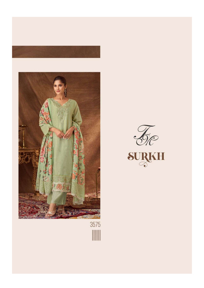 T And M Designer Surkh Tissue Embroidery Festiv Wear Salwar Suit