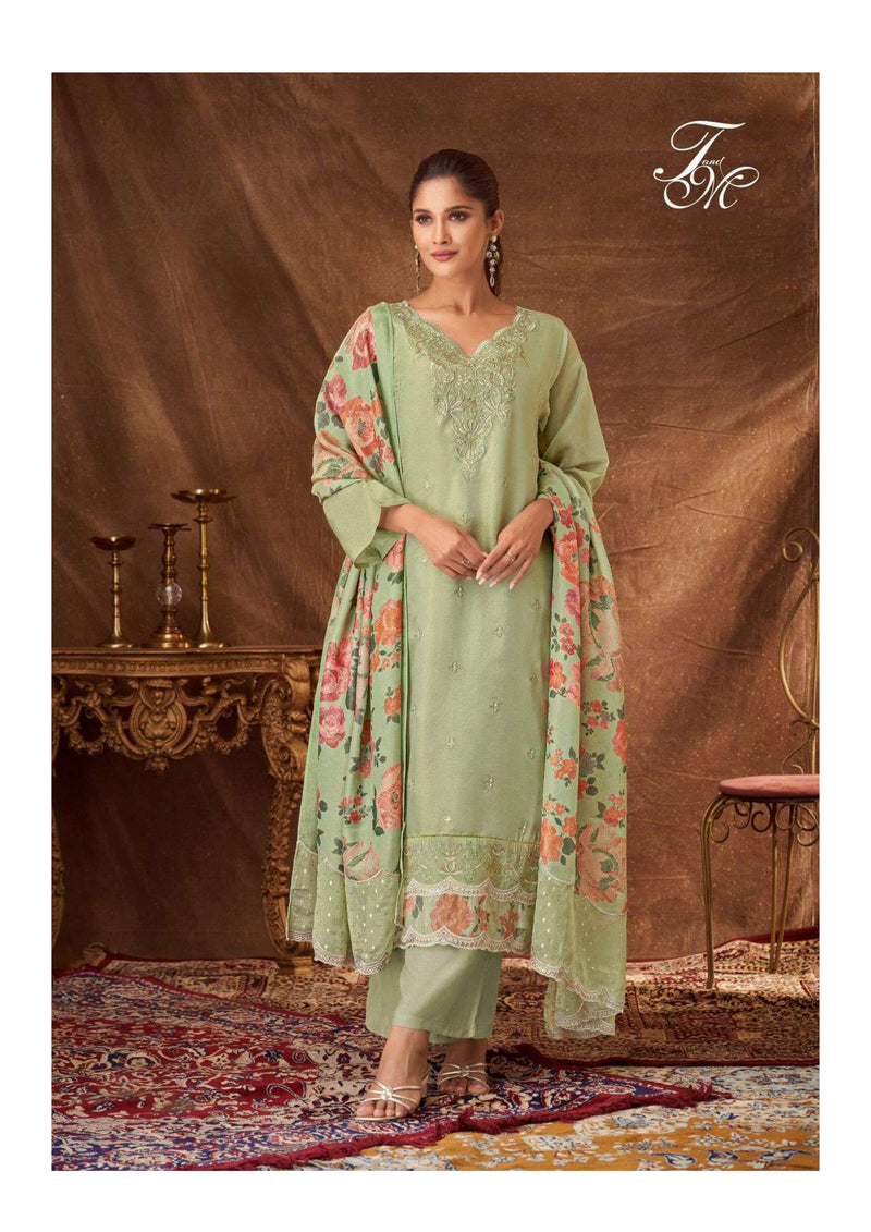 T And M Designer Surkh Tissue Embroidery Festiv Wear Salwar Suit