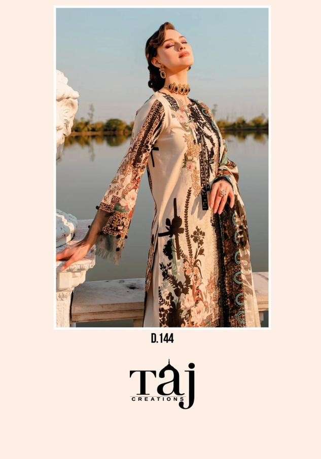 Taj Creations Design No 144 Cotton Print Heavy Embroidery Salwar Suit