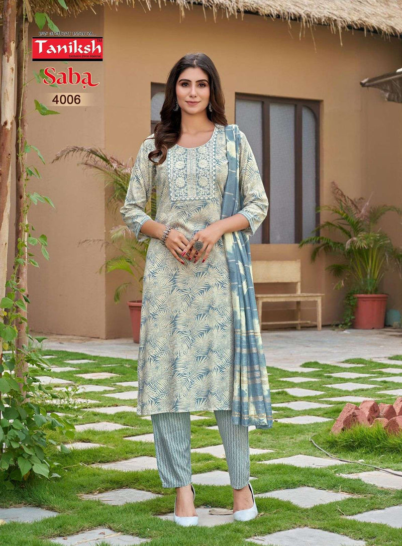 Taniksh Saba Vol 4 Rayon Foil Print With Embroidery Work Kurti Combo Set