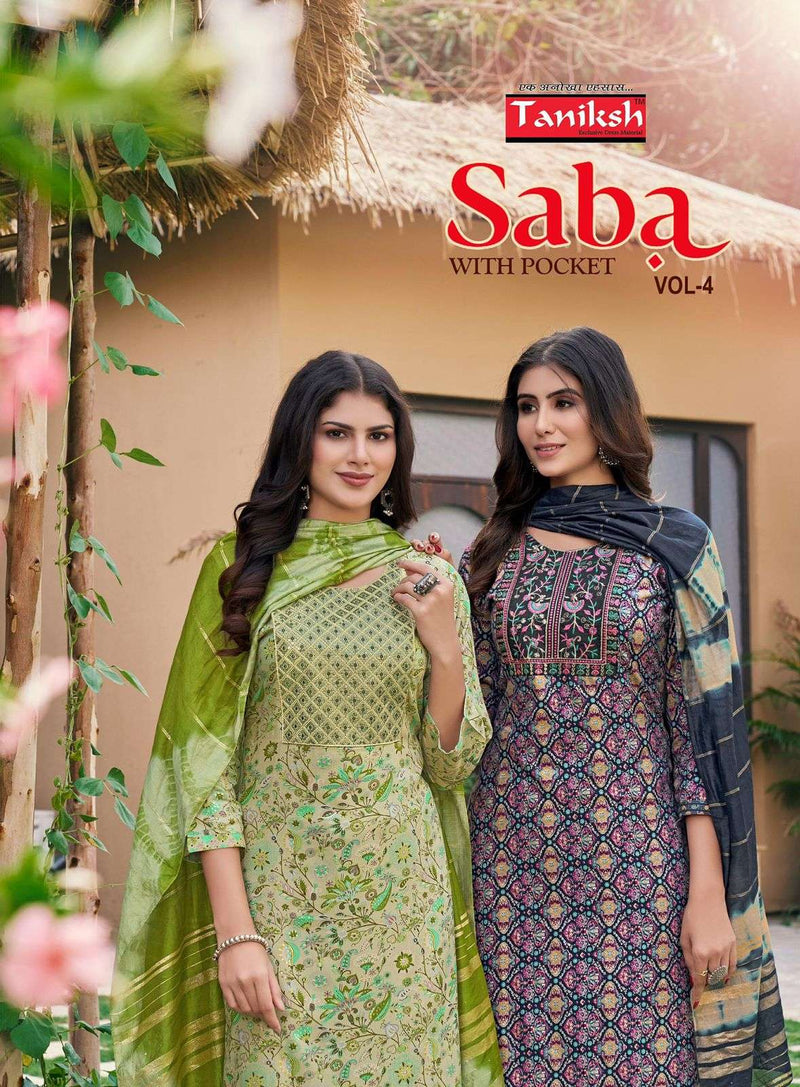 Taniksh Saba Vol 4 Rayon Foil Print With Embroidery Work Kurti Combo Set