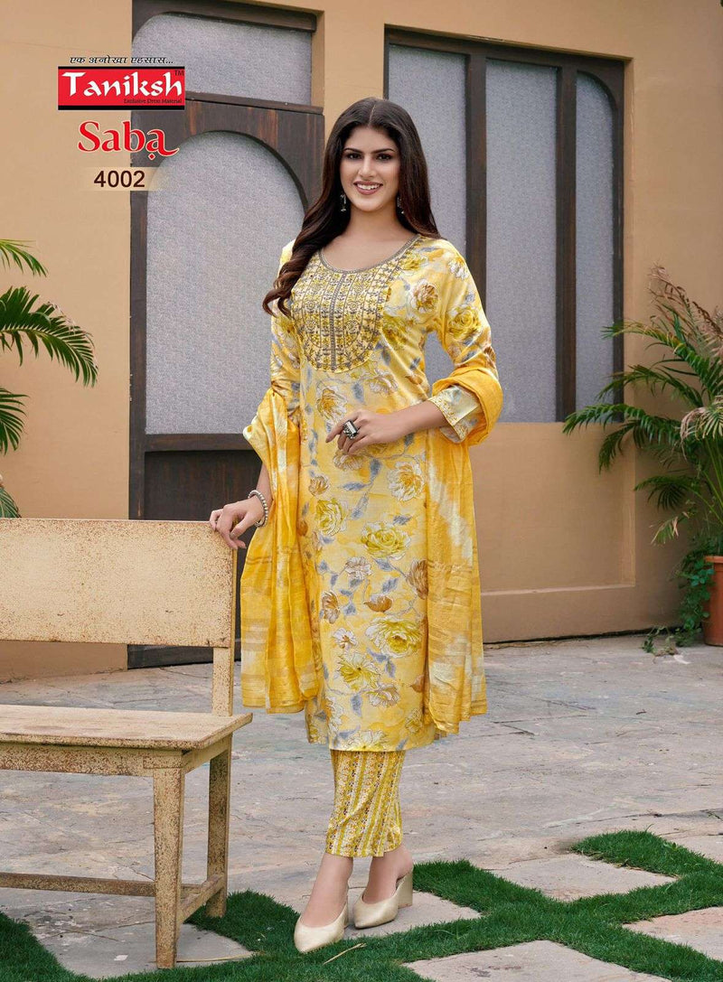 Taniksh Saba Vol 4 Rayon Foil Print With Embroidery Work Kurti Combo Set