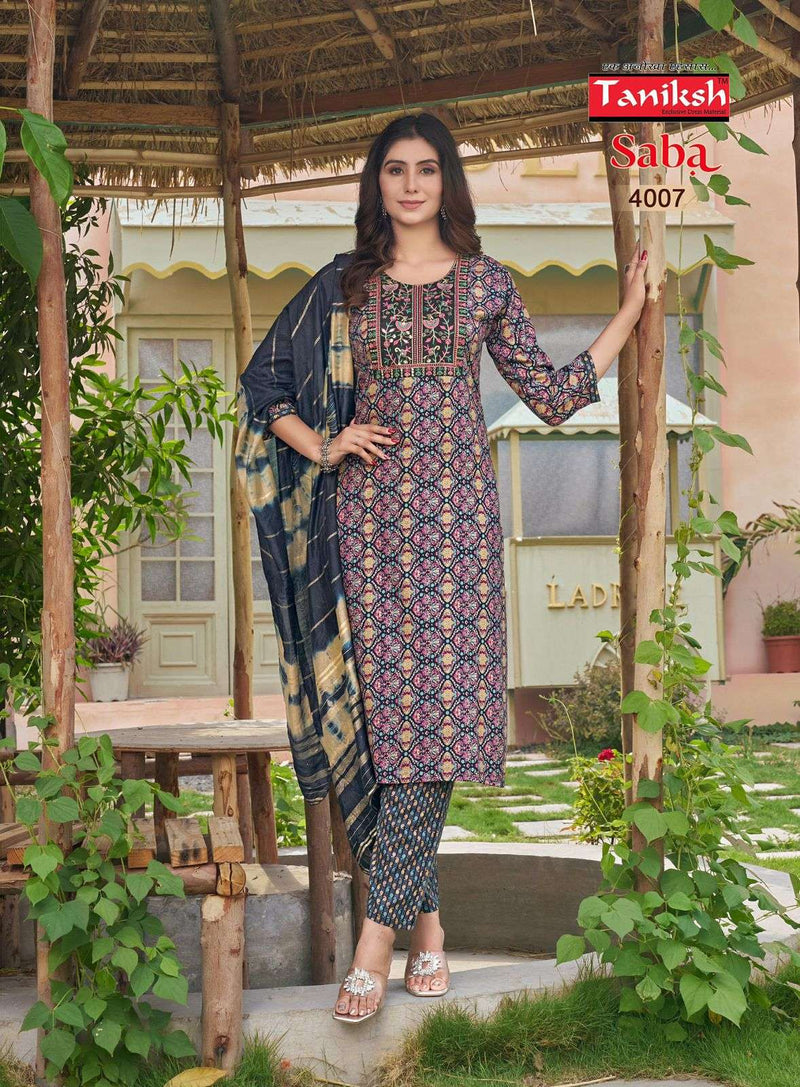 Taniksh Saba Vol 4 Rayon Foil Print With Embroidery Work Kurti Combo Set