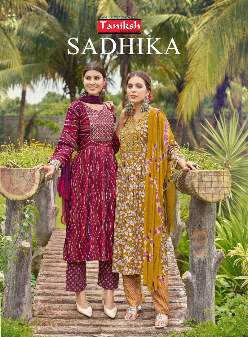 Taniksh Sadhika Rayon Print Embroidery Work Daily Wear Kurti Pant Dupatta Set