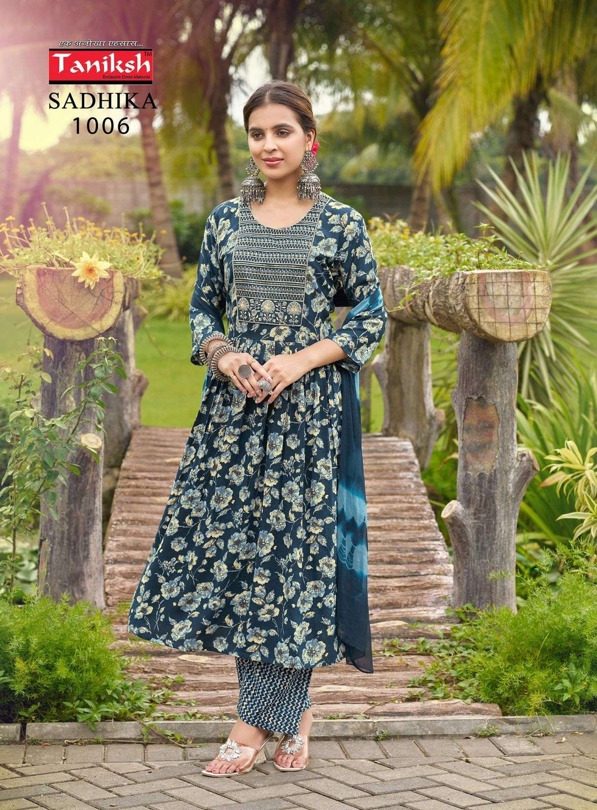 Taniksh Sadhika Rayon Print Embroidery Work Daily Wear Kurti Pant Dupatta Set