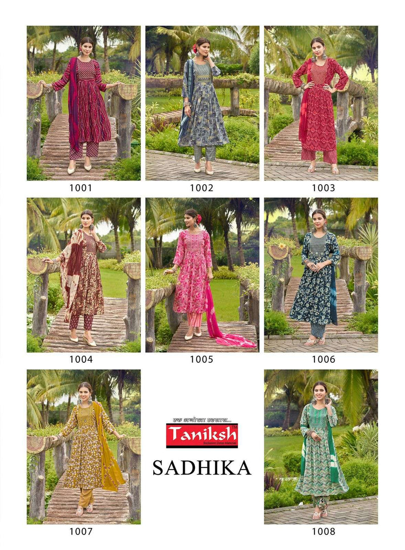 Taniksh Sadhika Rayon Print Embroidery Work Daily Wear Kurti Pant Dupatta Set