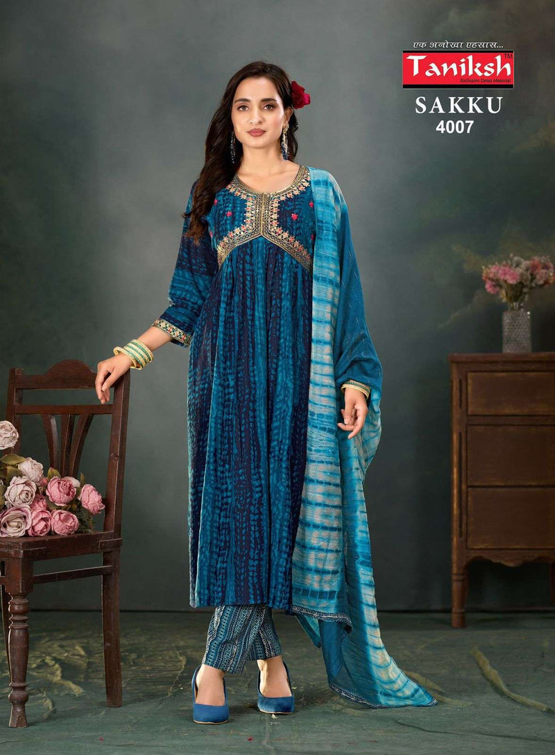 Taniksh Sakku Vol 4 Rayon Work Alia Cut Kurti With Lace Dupatta Combo Set