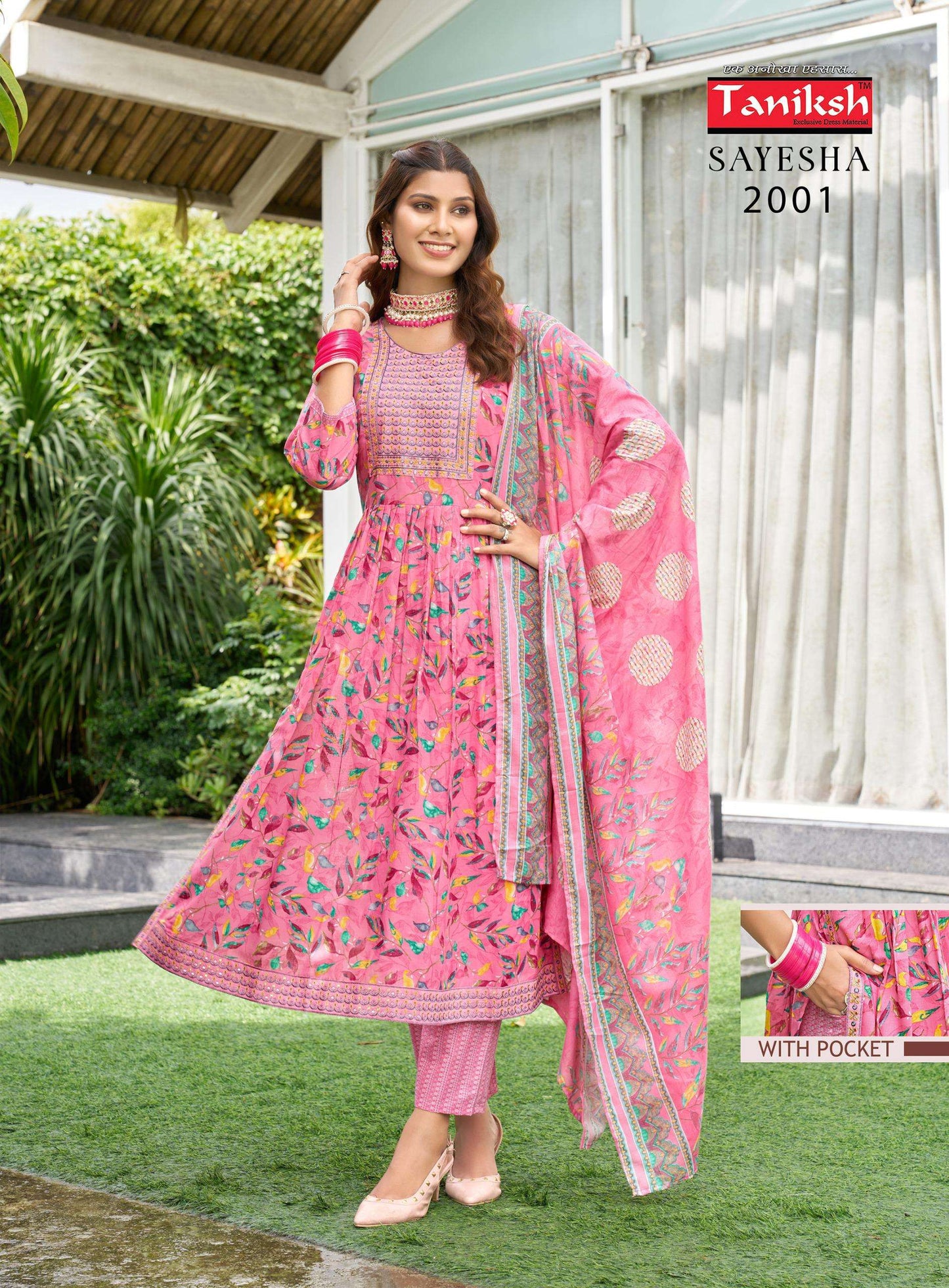 Taniksh Sayesha Vol 2 Cotton Embroidery Nyra Cut Kurti Pant Dupatta Set