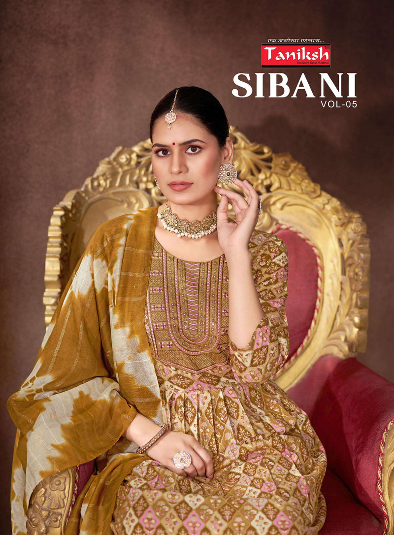 Taniksh Sibani Vol 5 Rayon Fancy Sequance Embroidery Work Naira Cut Kurti Combo Set