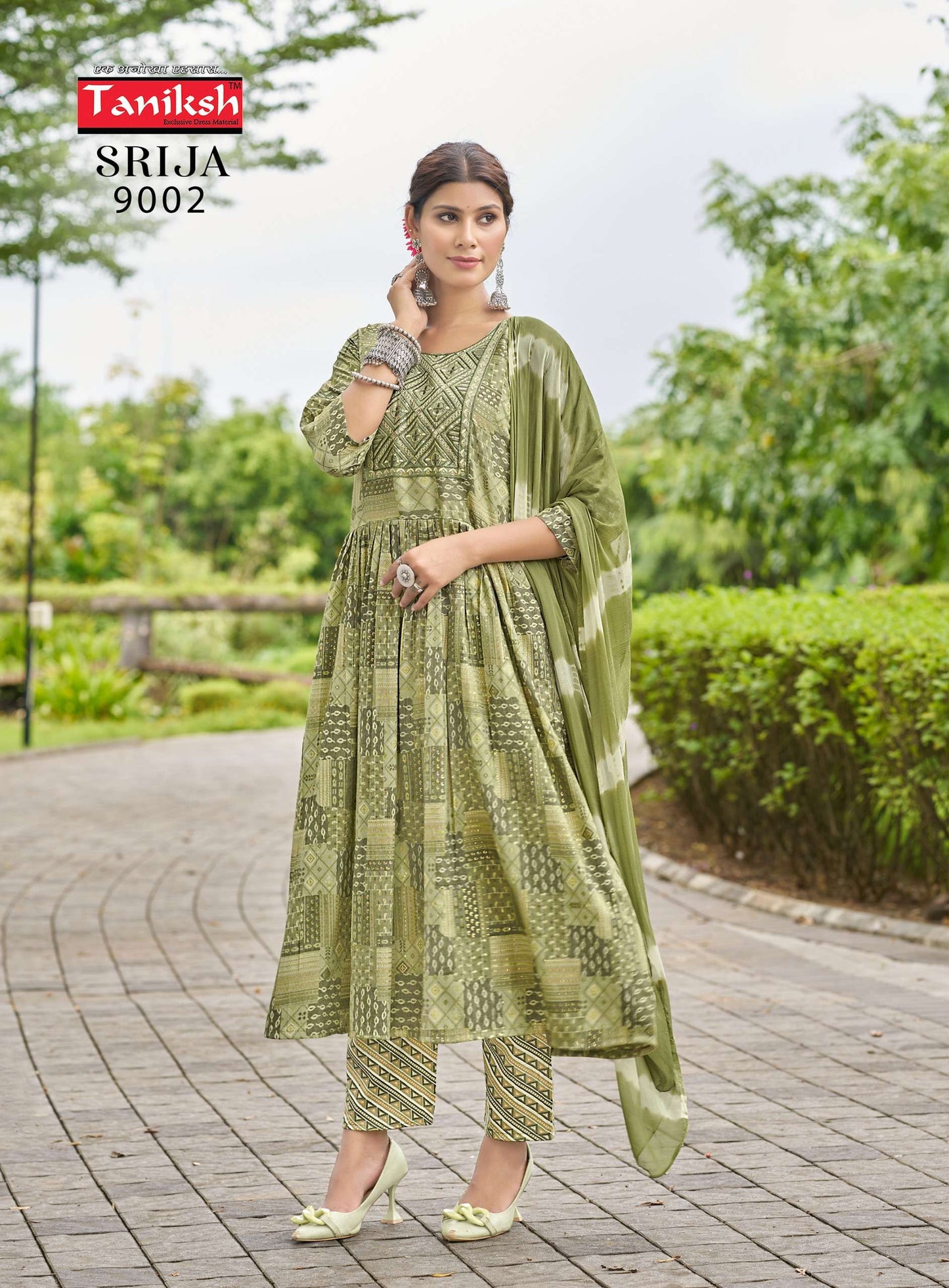 Taniksh Srija Vol 9 Rayon Embroidery Work Casual Wear Kurti Pant Dupatta Set