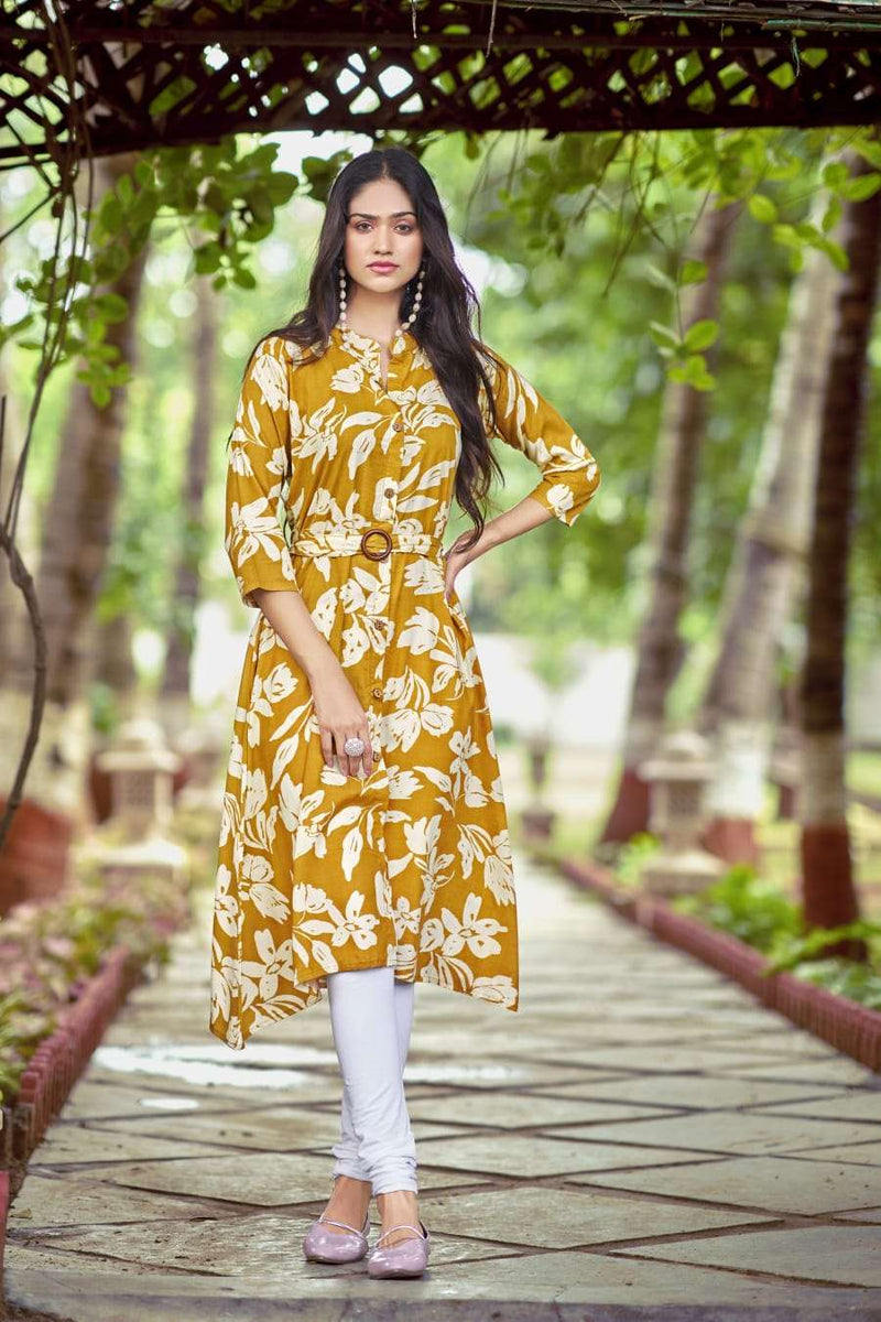 Tips And Tops Graccy Rayon Printed Stylish Daily Wear A Line Kurti Set