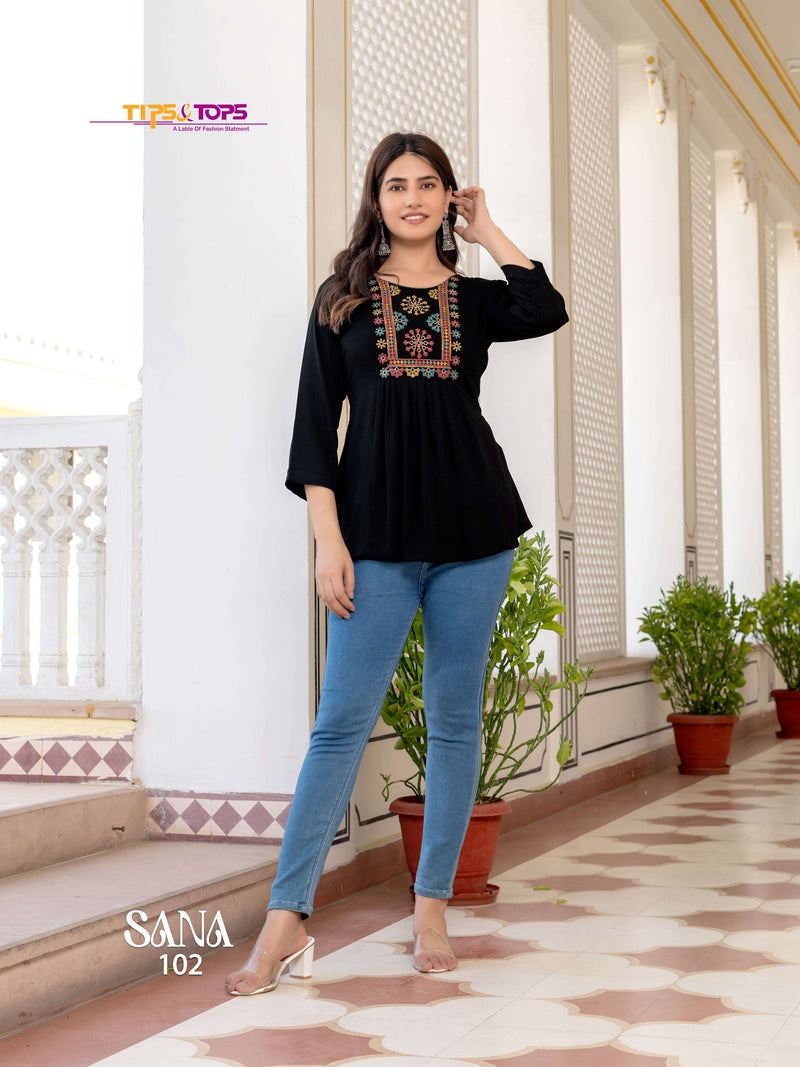 Tips And Tops Sana Vol 3 Rayon Heavy Embroidery Daily Wear Fany Top