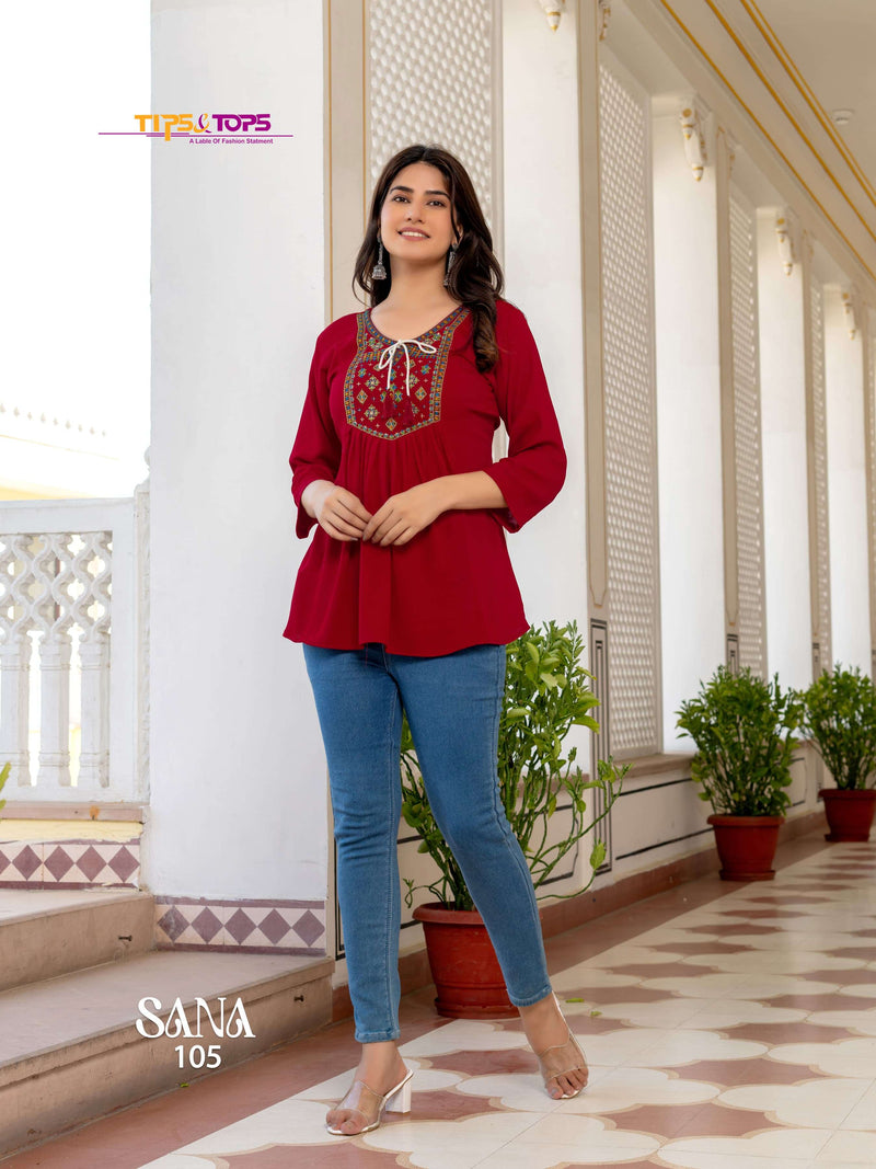 Tips And Tops Sana Vol 3 Rayon Heavy Embroidery Daily Wear Fany Top