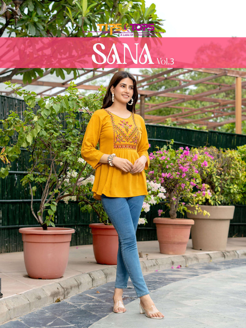 Tips And Tops Sana Vol 3 Rayon Heavy Embroidery Daily Wear Fany Top