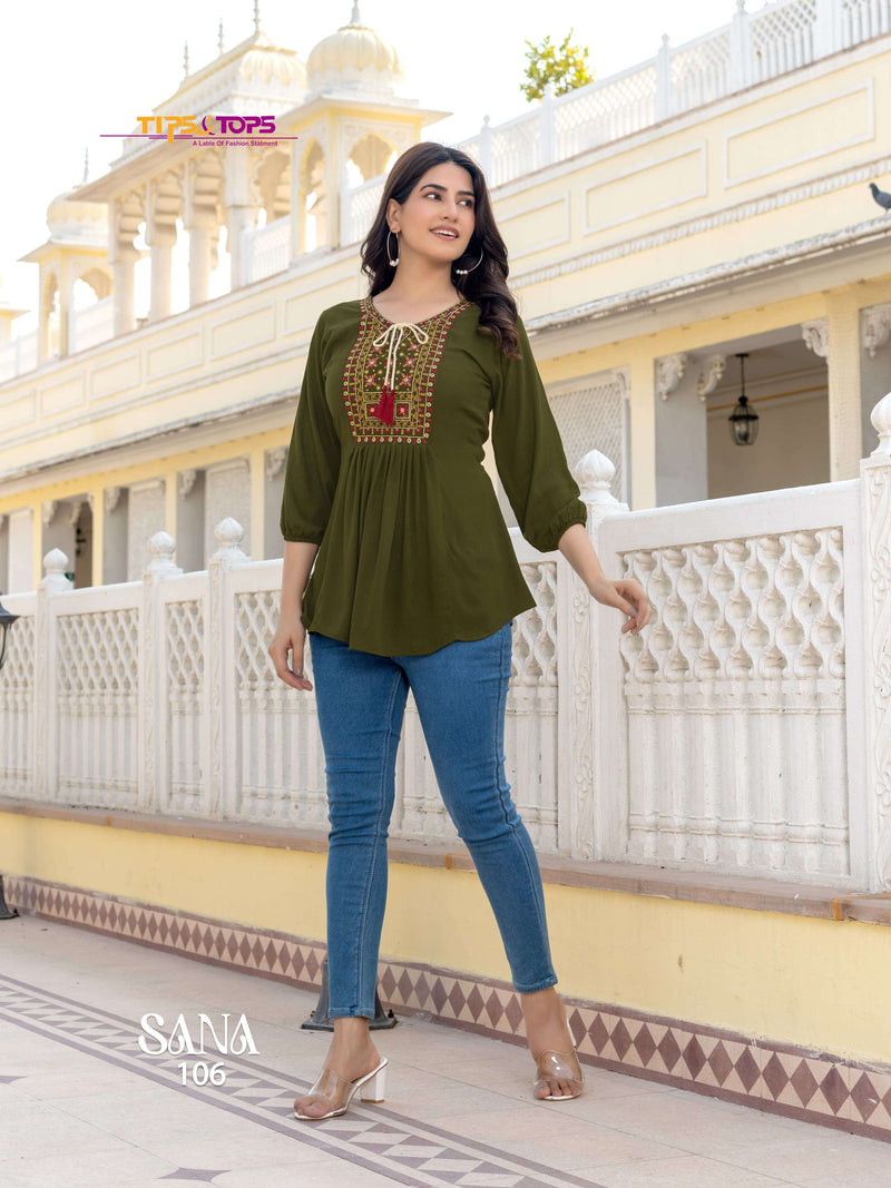 Tips And Tops Sana Vol 3 Rayon Heavy Embroidery Daily Wear Fany Top