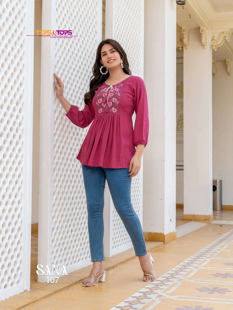 Tips And Tops Sana Vol 3 Rayon Heavy Embroidery Daily Wear Fany Top