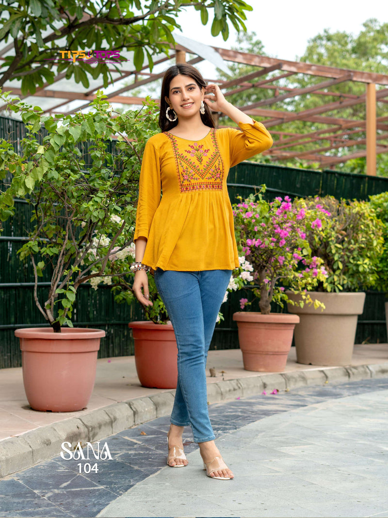 Tips And Tops Sana Vol 3 Rayon Heavy Embroidery Daily Wear Fany Top