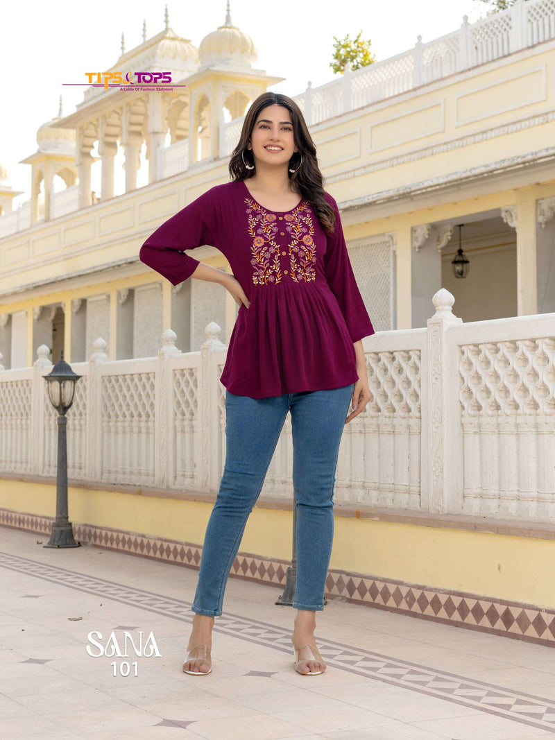 Tips And Tops Sana Vol 3 Rayon Heavy Embroidery Daily Wear Fany Top