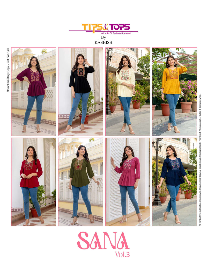 Tips And Tops Sana Vol 3 Rayon Heavy Embroidery Daily Wear Fany Top