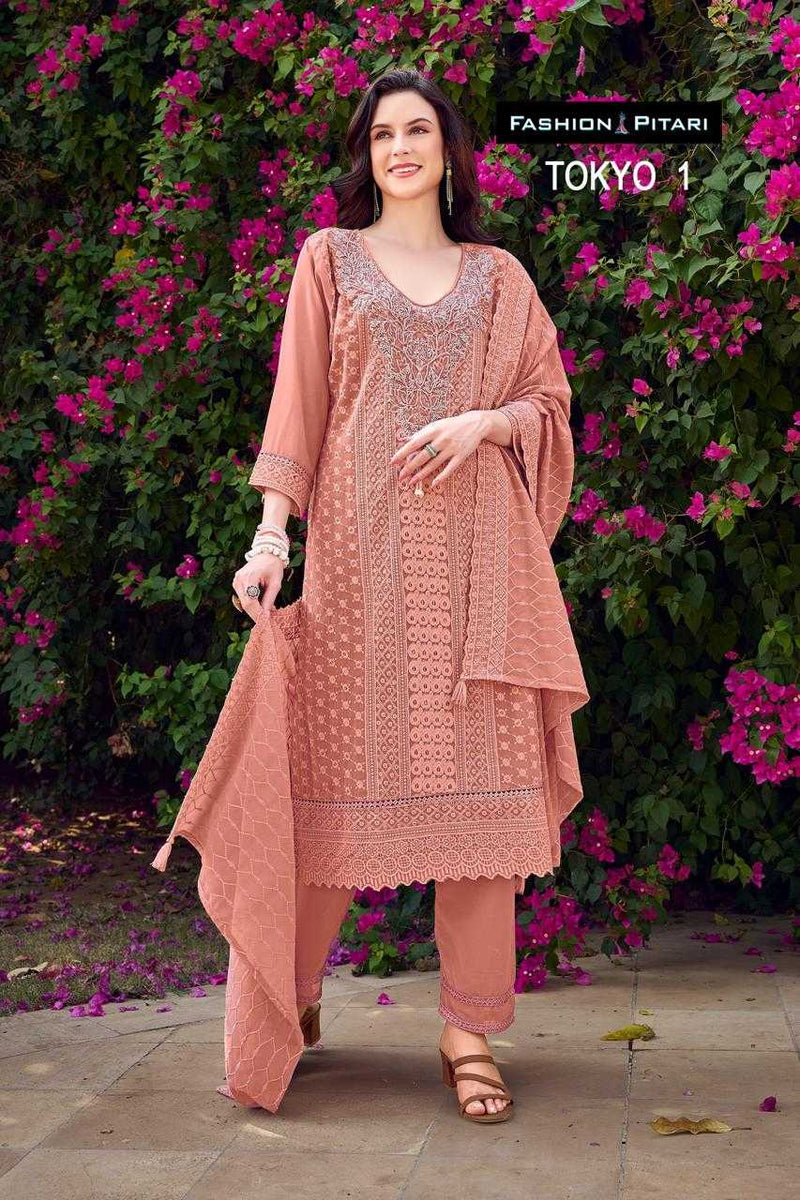 P R Clothing Tokyo Georgette Schiffli With Handwork Designer Party Wear Kurti Set