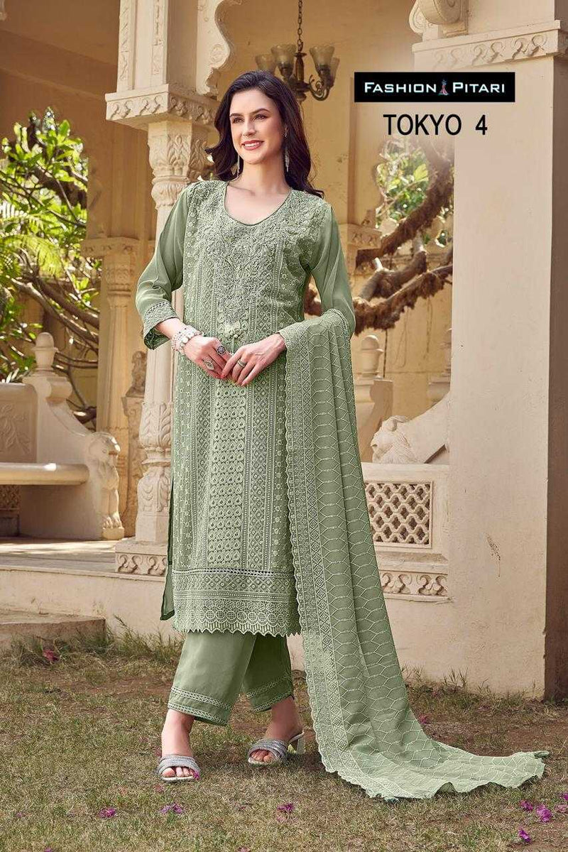 P R Clothing Tokyo Georgette Schiffli With Handwork Designer Party Wear Kurti Set