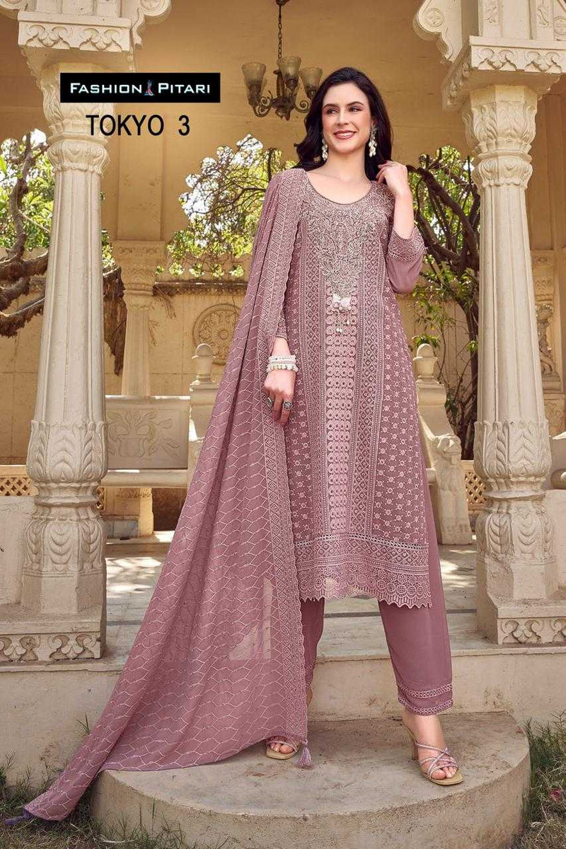 P R Clothing Tokyo Georgette Schiffli With Handwork Designer Party Wear Kurti Set