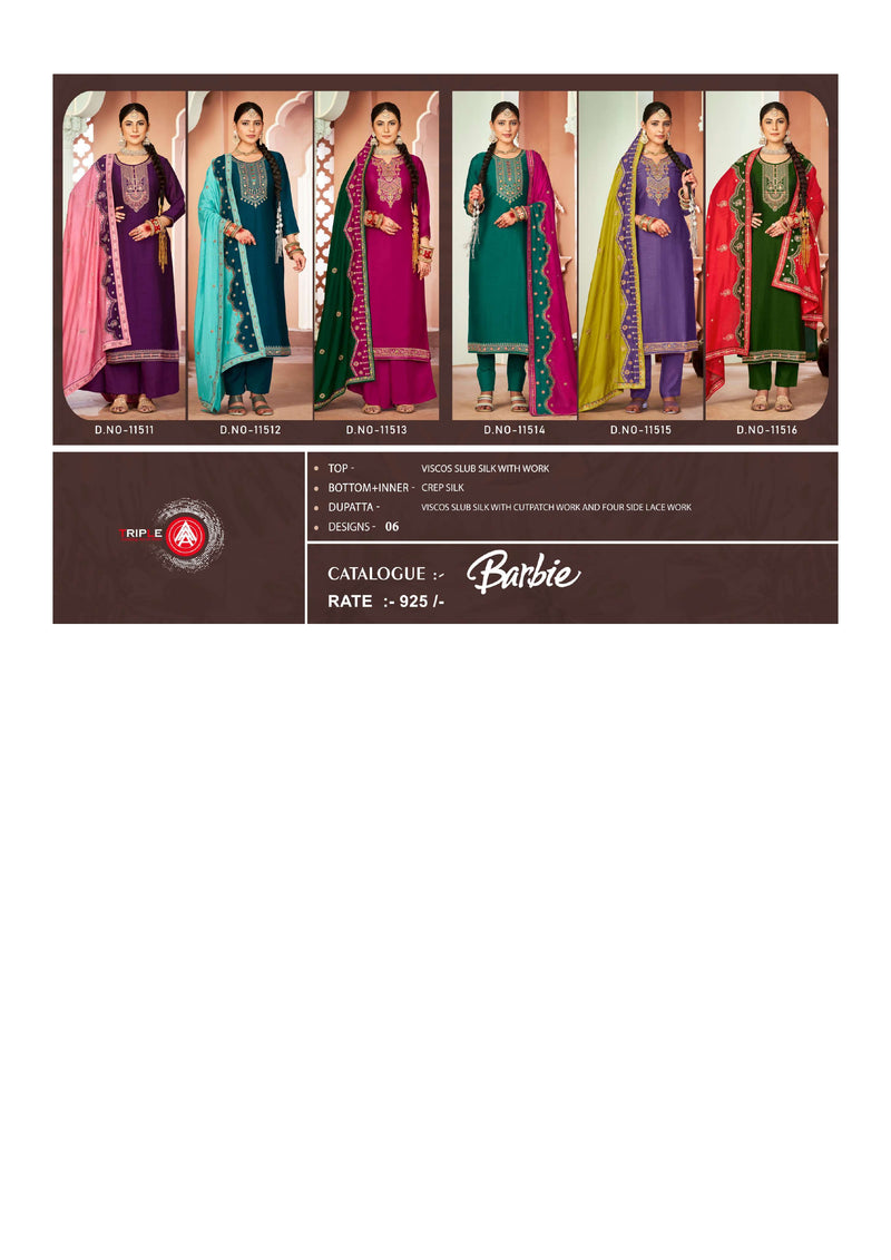 Triple Aaa Barbie Silk Party Wear Designer Salwar Kameez