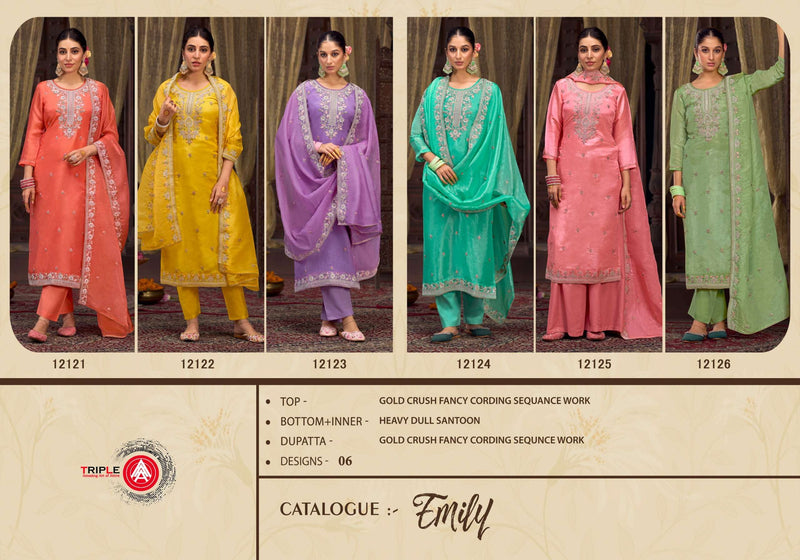 Triple Aaa Emily Silk Sequance Work Wedding Wear Salwar Suit Collection