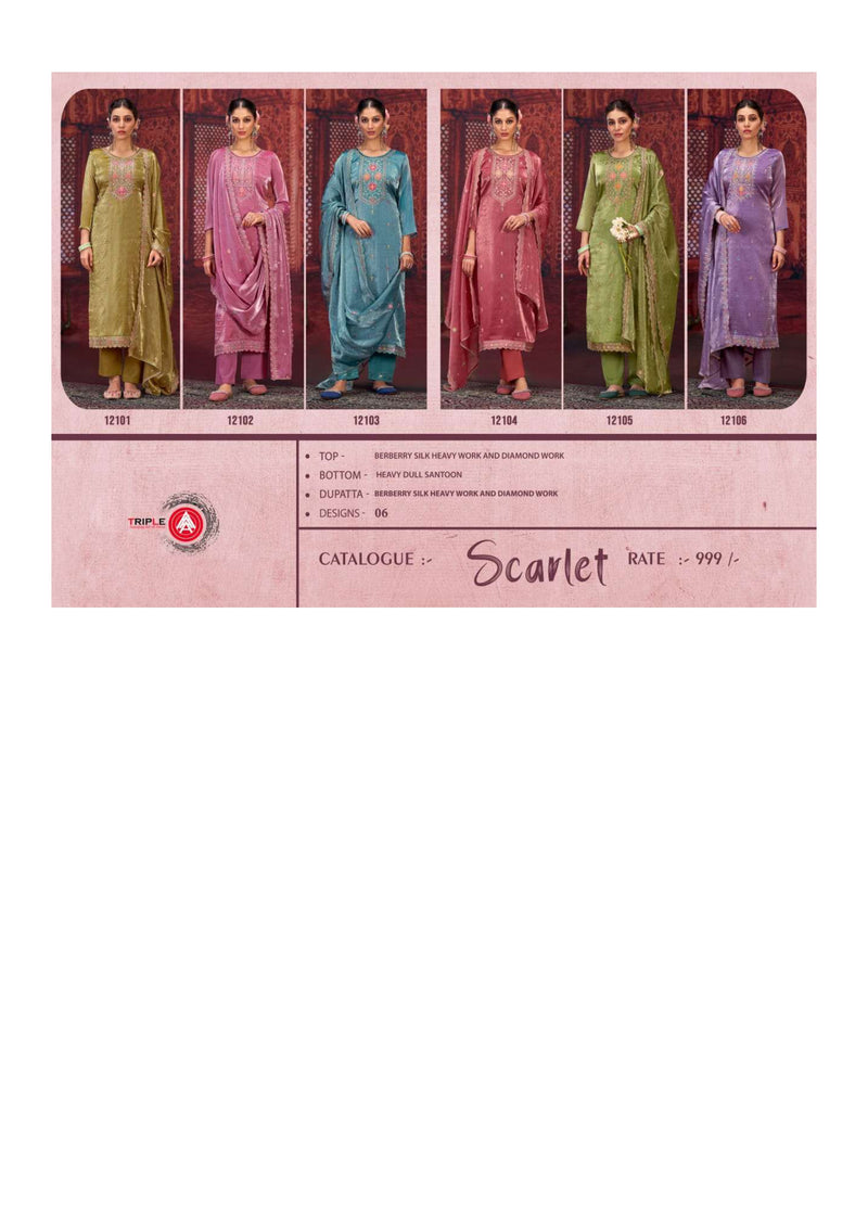 Triple Aaa Scarlet Silk Heavy Diamond Work Designer Salwar Suit