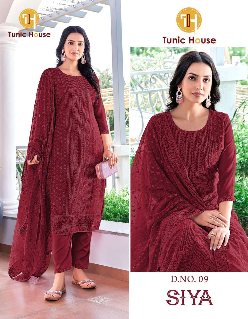 Tunic House Siya Georgette Chikankari Work Fancy Casual Wear Kurti Pant Dupatta Set