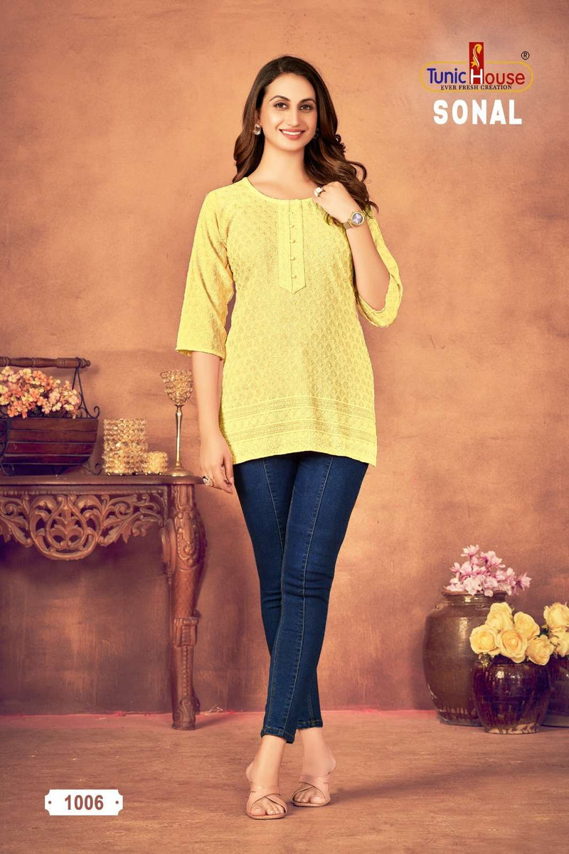 Tunic House Sonal Viscous Rayon Fully Chikankari Work Short Top Daily Wear Kurti