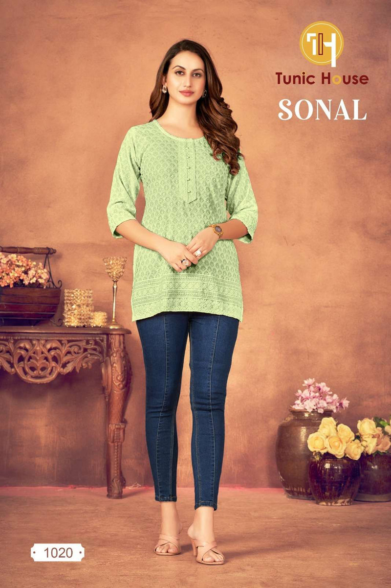 Tunic House Sonal Viscous Rayon Fully Chikankari Work Short Top Daily Wear Kurti