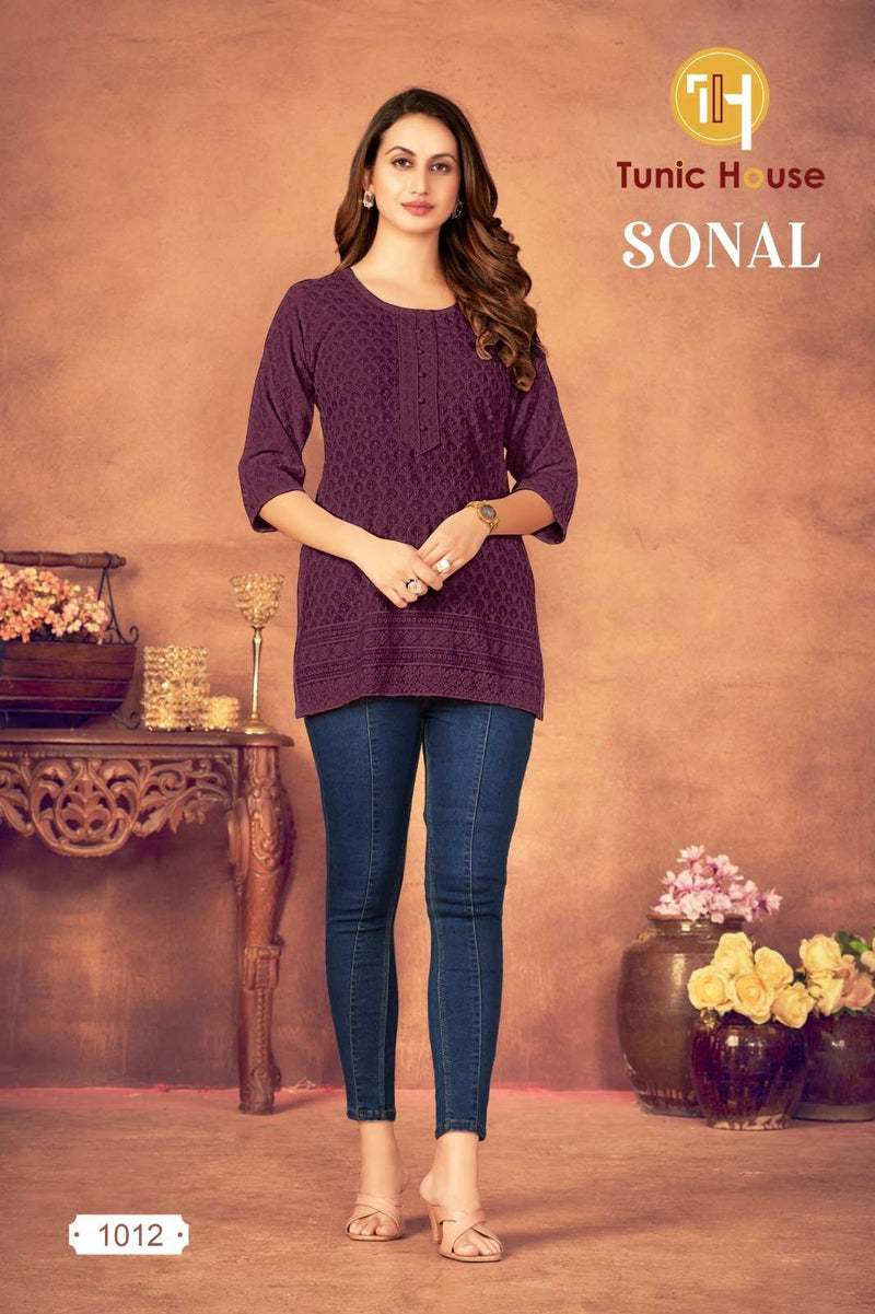 Tunic House Sonal Viscous Rayon Fully Chikankari Work Short Top Daily Wear Kurti