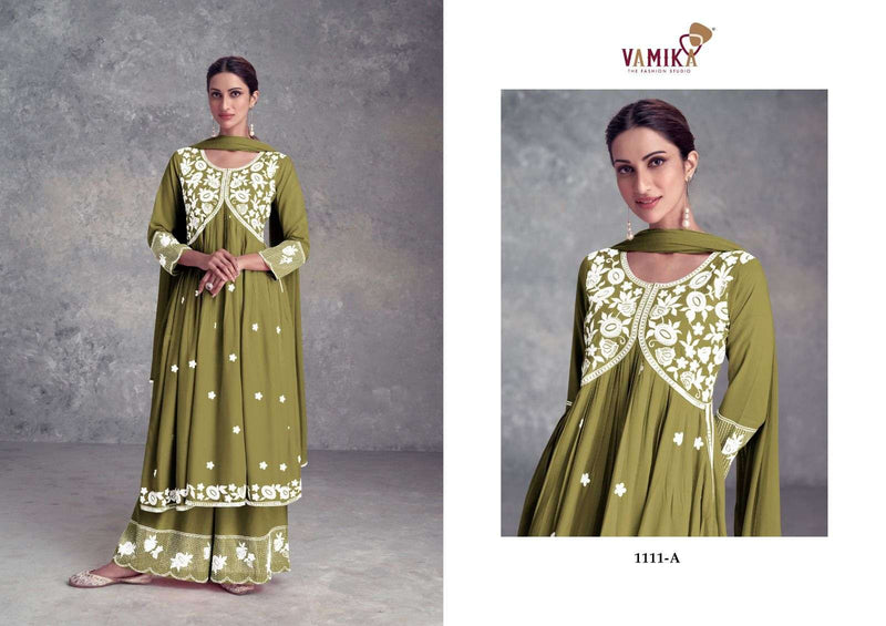 Vamika Aadhira Vol 9 Dark List Rayon Viscos Heavy Lakhnawi Embroidery Nyra Cut Kurti Combo Set