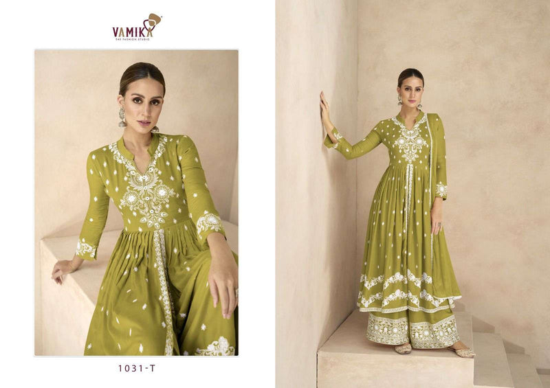 Vamika Lakhnavi Vol 6 Platinum Rayon White Thread Heavy Party Wear Kurti With Pant Dupatta Set