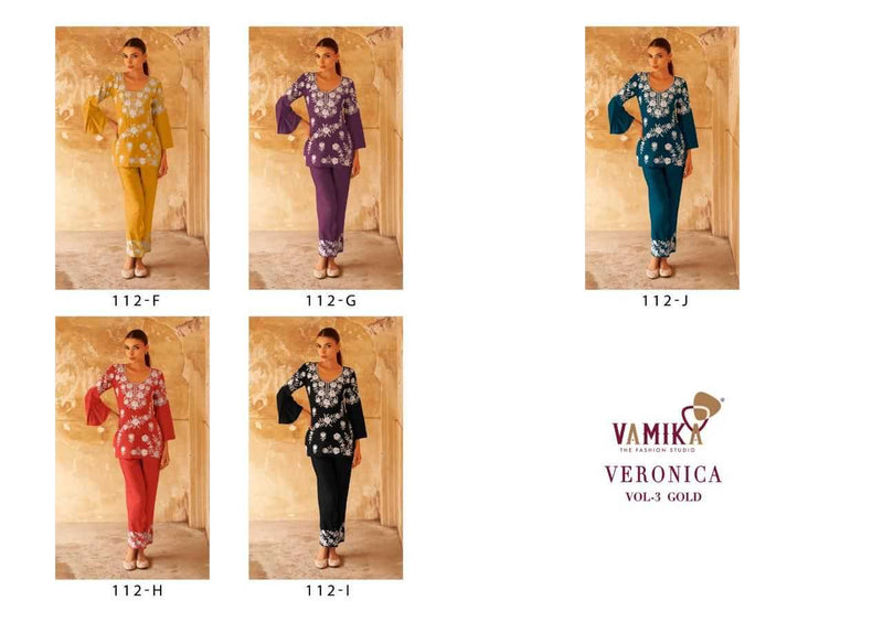 Vamika Veronica Vol 3 Gold Rayon Sequeans Work Designer Co Ord Set