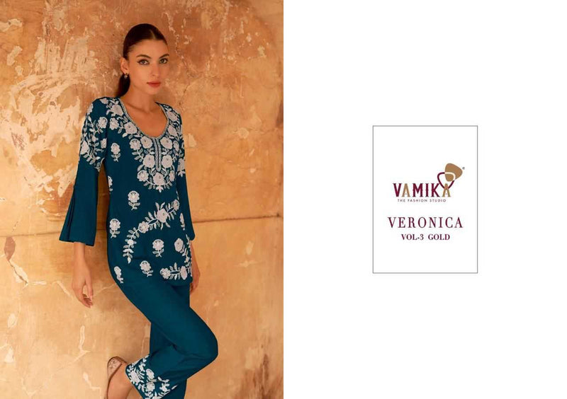 Vamika Veronica Vol 3 Gold Rayon Sequeans Work Designer Co Ord Set