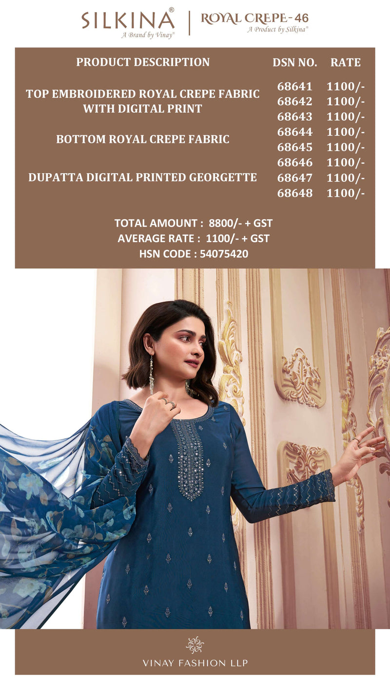 Vinay Fashion Silkina Royal Crepe Vol 46 Crepe Digital Print Party Wear Salwar Kameez