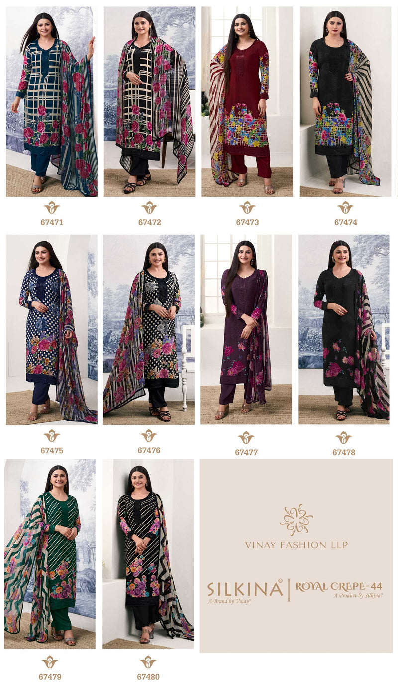 Vinay Fashion Silkina Royal Crepe Vol 44 Crape Digital Printed With Embroidery Touch Salwaar Suit