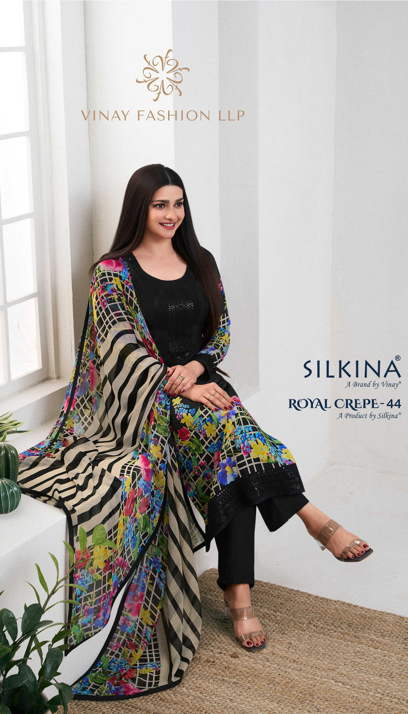 Vinay Fashion Silkina Royal Crepe Vol 44 Crape Digital Printed With Embroidery Touch Salwaar Suit