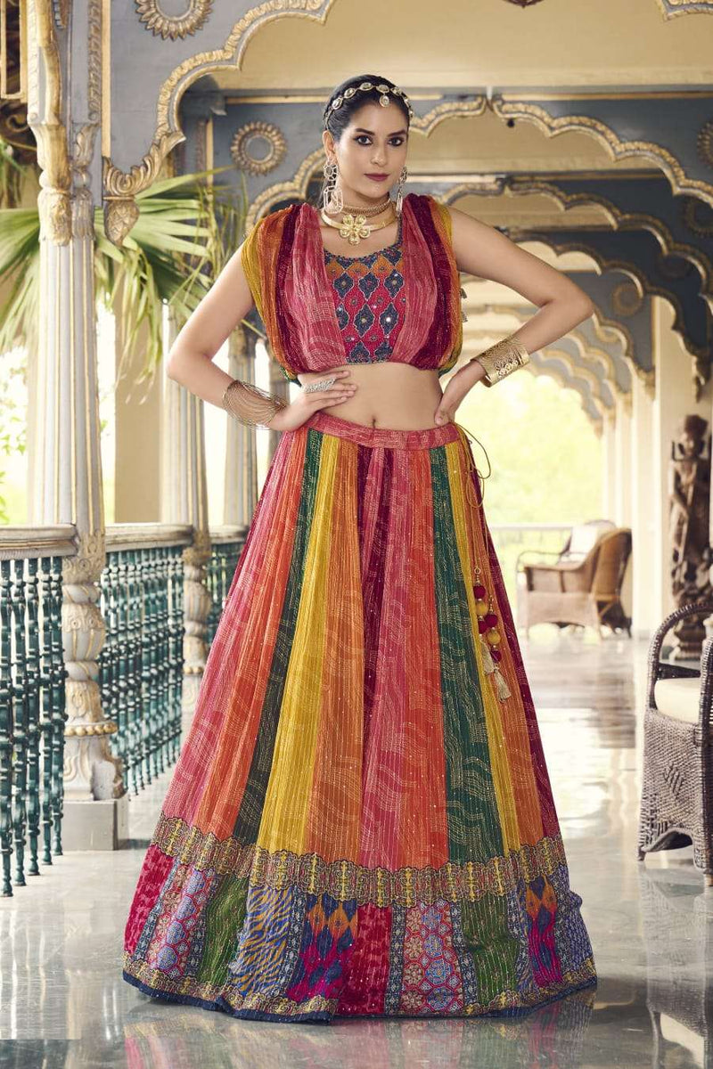 Virasat Chinon Sequence Embroidery Work Ready Made Lehenga Choli Collection