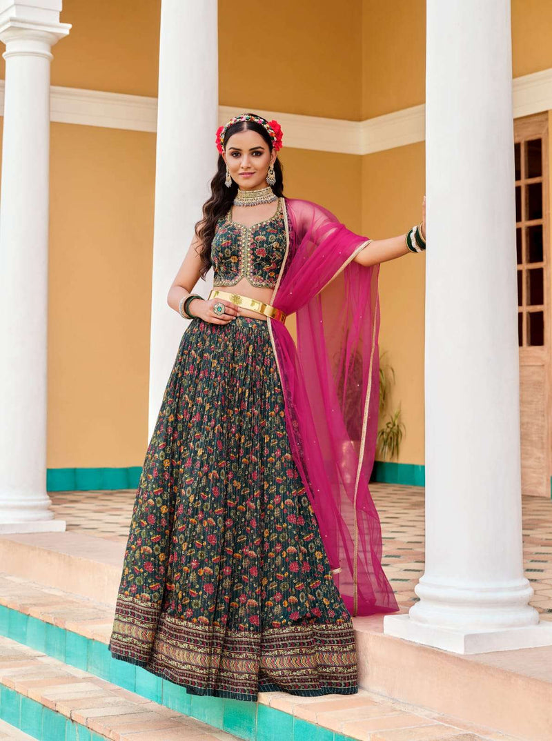 Virasat Chinon Sequence Embroidery Work Ready Made Lehenga Choli Collection